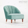 New design European style rubber wood legs fabric light green hotel single soft chair with high back